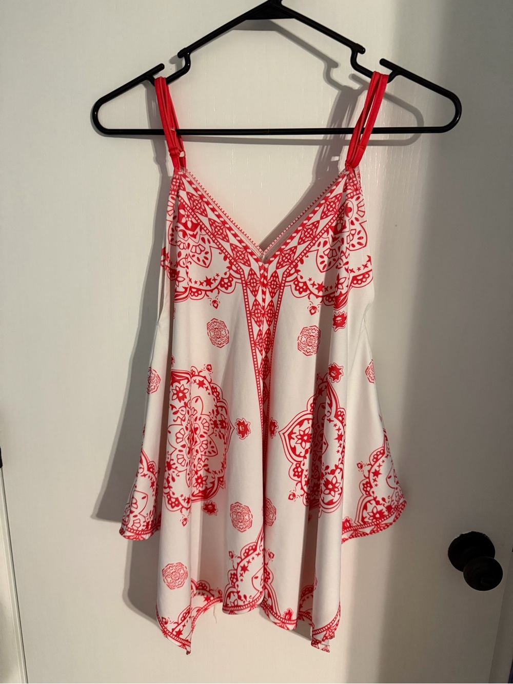 Red and White Printed Slip Dress